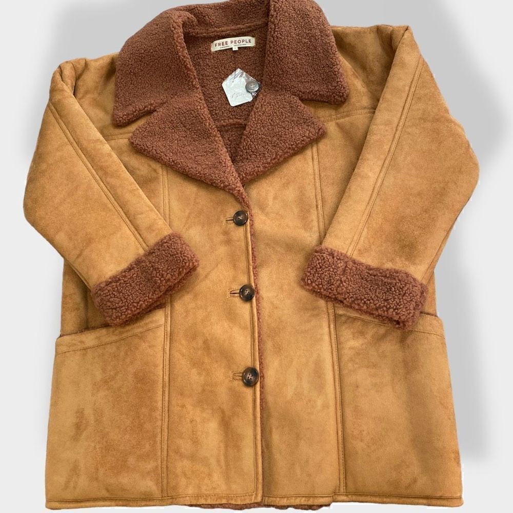 Free People Brown Diogo Sherpa Coat Penny Lane size M NWT New $248  Polyester